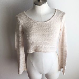 Forever 21 Lace Crochet Bell Sleeve Crop Top Cream